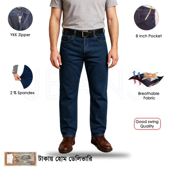 Premium Neat Denim Jeans- Deep Blue Wash