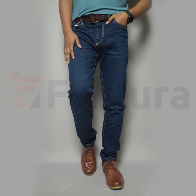 Premium Cotton Stige denim jeans pant- Dark Blue Wash
